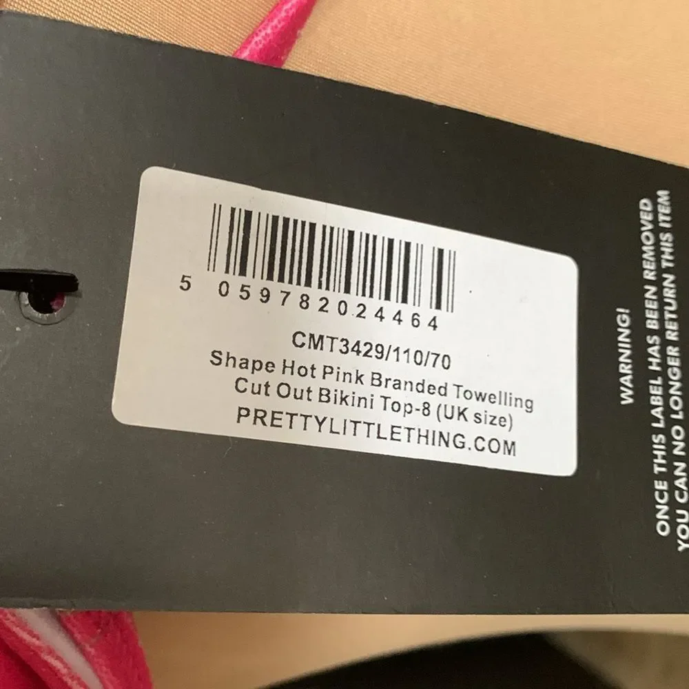 Hot Pink Branded Towelling Cut Out Bikini Tops Size 4